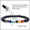 Beaded Strands Fashion Natural Black Lava Stone Beads Bracelet 6Mm Volcanic Essential Oil Diffuser 7 Chakras Yaga Bead For Men Wome Otn5F