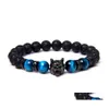 Beaded Strands Handmade 8Mm Beaded Bracelet Men Natural Stone Blue Tiger Eye Beads Bracelets Black Wolf Head Charm Energy Jewelry D Otlcg