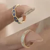 Solitaire Ring Korean Fashion Geometric Wave Enamel Glaze s For Women Handmade Inlaid Zircon Open y2k Jewelry 2022 Unusual Gifts Y2302