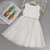 Girl Dresses Baby Little Star Sequins Dress Summer Kids Sleeveless Frocks Children Floral Gown Child Lace Tulle Tutu 2 3 4 5 6 7 8 Yrs
