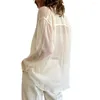 Женские блузки прозрачная рубашка для женщин весенняя осенняя одежда 2023 отворотный воротник с длинным рукавом с длинным рукавом прозрачный
