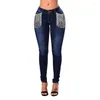 Byxor plus size jeans lady mode pärlor tass tight fit mångsidig kvinnors stora avslappnade fasta färgbyxor 2023