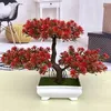 Kwiaty dekoracyjne sztuczne rośliny plastikowe bonsai mały garnek drzewa sztuczna roślina ozdoby doniczkowe do dekoracji stolika do domu