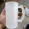 Großhandel 16 Unzen Sublimationsgläser Becher mit Griff klar gefrostet Weingläser Wärmeübertragungsdruck Mattierte Tasse Transparente Glastasse 002