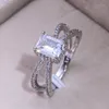 Bague Solitaire tendance Micro pavé géométrique Double bande de mariage pour femmes avec pierre CZ carrée scintillante doigt élégant Y2302