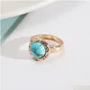 Solitaire Ring Rose Quartz Gem Fashion Turquoise Stone Howlites Rings Gold Color Fing Fing For Women smycken Parry Gift Drop de Dhgarden Dhq7h