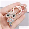 Key Rings Bag Chain Opal Owl Cute Rhinestone Car Keys Ring Holder For Women Girls Fashion Metal Animal Pendant Keyrings Jewelry Gift Dhqkd