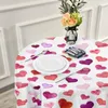 Table Cloth Valentine's Day Tablecloths Pink Hearts Decorative Cover For Circular Dining Holiday Party