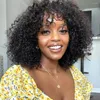 Afro Kıvırcık Peruk Brezilyalı Remy Kısa İnsan Saç Perukları Patlamalı Tam Makine Siyah Kadınlar İçin Derin Dalgalı Yapılıyor
