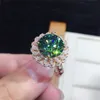 خاتم سوليتير كبير جولة خضراء أصابع زركونيا مكعب للنساء الرائعات الرائعة في الطرف الرجعية المجوهرات الفاخرة 2022 Y2302