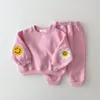 Set di abbigliamento Corea Inverno caldo neonata Ragazzo vestiti Set ricamo addensare in pile Felpa Pantalone Tuta bambino 230203