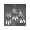 Boucles d'oreilles Collier 3pcs Femmes Sier Perle Plume Dream Catcher Pendentif Ensemble Bijoux d'eau douce Famille Ami Cadeau Drop Livraison Ensembles Dhoth