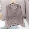 Maglioni da donna Maglione lavorato a maglia Cardigan Giacca estiva Manica lunga Scollo a V Kni in seta ghiacciata Cappotto sottile con cappuccio Capispalla Protezione solare AbbigliamentoWom