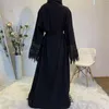 Ethnic Clothing Robe Femme Musulmane Cardigan Middle East Pärled Lace Pocket Arab Muslim Fashion Abaya Kimono Dubai Turkiet Bälte