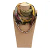 Scarves Fashion Lady Neckwear Crystal Pendant Necklace And Scar Print Chiffon Beads Neck Women Wrap Pendants Female Echarpe