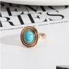 Bague Solitaire Or Ovale Malachite Turquoise Rose Quartz Pierre Anneaux Mode Diamètre Intérieur 1.7Cm Couleur Bande Bijoux Pour Femmes Dro Dhgarden Dhd58