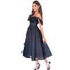 Black Short Off The Shoulder Prom Dresses Tulle 2023 Sequined Sweetheart Tea Length Robes De Soiree Vestidos De Evening Gowns