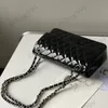 CC Marka Omuz Çantaları Tasarımcı Parlak Rugan Flap Kapitone Çanta Klasik Kadın Orta Glow Çanta Vintage Gümüş Metalik Zincir Tote Po ile Crossbody