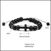 Beaded Strands Fashion Mens Natural Stone Armband Cross Charm Armband Black Lava Matte B￤rade handgjorda m￤n Kvinnor Prayer Fitness Otreg