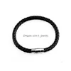 Outras pulseiras J￳ias de moda Men Men Black Leather Bracelet Pseras Magnetic Punk Cord Sixided Casal Drop Dat entre Dh1HQ