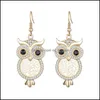 Bengelen kroonluchter ontwerpen prachtige luxe kristal dier big eye owl oorbellen lange haken holle boom oorbel voor vrouwen mooie par otkuy