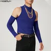 Męskie koszulki Inderun Men T Shirt Solidny kolor Turtleeck długi rękaw OFF Rame Casual Camisetas Hollow Out Streetwear Sexy Crop Tops 230203