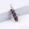 Charms Gold Wire Wrap Natural Stone Green Pillar Shape Chakra Pendants For Jewelry Making Wholesale Handmade Craft Bk Drop D DHGARDEN DH163