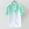 Casual shirts voor heren zomerheren shirt katoen linnen losse vintage gradiënt blouse mannen korte mouw knop Harajuku strand tops