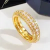 Solitaire Ring Fashion Gold Color Wedding Rings Women Full Paved Dazzling Cubic Zirconia High Quality Engagement Bands Jewelry Wholesale Y2302