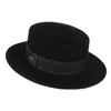 Cappelli a tesa larga GEMVIE Cappello a barca in lana Cappello Fedora in feltro con corona piatta media per donna/uomo Autunno Inverno con fascia nera