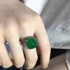 Solitaire Bague Nouveau diamant en argent naturel vert foncé calcédoine ronde bague réglable style rétro exquis dames élégantes bijoux Y2302