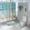 バスアクセサリーセット防水花シャワーカーテンセットノンスリップラグトイレトイレカバーマット4ピースバスルームアクセサリー180x180cm