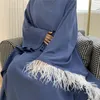 エスニック服最新のエレガントなバットスリーブロングイスラム教徒のペニョワールの女性ドレスタッセルデザインマクロークドバイイスラムターキーアバヤF1974