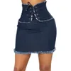 Skirts Solid Fashion High Women's Denim Up Casual Bodycon Jean Short Waist Lace for Teen Girls Mini Lingerie 230202