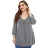 Kvinnors plus-storlek t-shirt Spring Autumn Women V Neck tre kvart ärm Solid Casual Blus Lous Overdimensionerade långa toppar 5xl Plus Size Women Clothing 230203