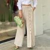 Womens Two Piece Pants Wefads Women Set Casual Fashion Risvolto Solido manica lunga Vita stroncata Top Gambe larghe larghe Set 230202