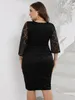 Plus size Dresses Plus Size Lace Dress for Wedding Guest Bodycon Cocktail Formal Party Dress Women Summer See Through Sexy Midi Dresses 230203