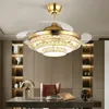 Ventiladores de teto nórdicos luxo invisível lâmpada de ventilador simples moderno decoração de casa prata sala de jantar de cristal luzes de cristal