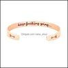 Bangle roestvrij staal open manchet armband blijven doorgaan gepersonaliseerde brief initi￫le armbanden voor vrouwen drop levering sieraden otgv7