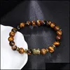 Beaded Strands 8Mm Tiger Eye Beads Bracelet Fashion Jewelry Wholesale Natural Stone With Buddha Charm Men Bracelets Bangle Lion Dro Ot8M4