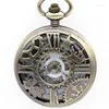 Relógios de bolso moda masculino fob vintage bronze estrela coroa círculo de vento mecânico de vento steampunk watch para presente