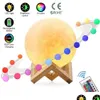 Nattljus 3D LED 16Colors Magical Moon Light Moonlight Desk Lamp USB uppladdningsbara f￤rger Stigl￶sa till jul eller droppleverans Dh6mj