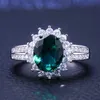 Solitaire Ring Romantic Plant Series Wedding s Luxury Flower Shaped Vintage Euro Style Engagement With Bright Green Stone Y2302