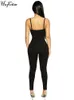 Women's Jumpsuits Rompers Hugcitar Solid Irregular Sleeveless Backless Jumpsuit Sexy Bodycon Summer Elegant Party Night Club Sport Outfits Y2K Romper 230203