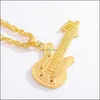 Pendant Necklaces Music Guitar Necklace Two Tone Sier/Gold Color Mens Yellow Gold Hip Hop Jewelry Luckyhat Drop Delivery Pendants Dhz9I
