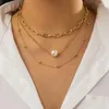 Catene Girocollo con perle barocche vintage Collana con pendente a doppio strato per le donne Accessori per il collo con catena di perline da sposa