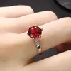 Cluster Rings Imitation Ruby Ring Temperament Red Garnet Six-prong Diamond Crystal Mother's Day Gift