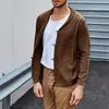 Herrtröjor stor hög tröja färg solid kappa lapel stickad cardigan enkelbröst mens gulmens