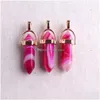 Charms Fashion Stripe Light Blue Pink Onyx Stone Shape Point Chakra Gold Pendants For Jewelry Making Wholesale Drop Delivery Dhgarden Dh5Gz