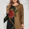プラスサイズのドレス5xlプラスサイズの冬のドレス女性長袖コントラスト花柄のカジュアルドレスルーズ特大のマキシロングイスラム教徒のイスラム服230203